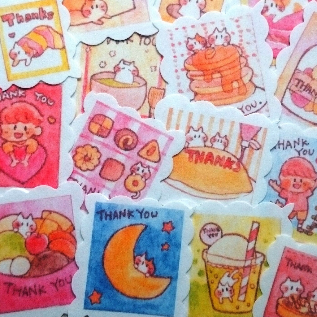 切手風ゆるねこシール