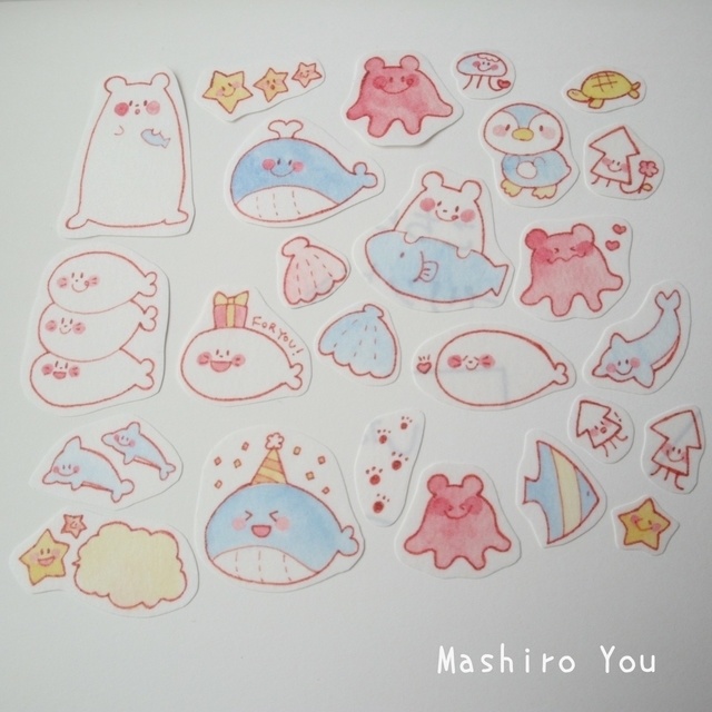 うみのなかまたちマスキングフレークシール