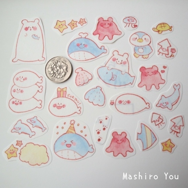 うみのなかまたちマスキングフレークシール