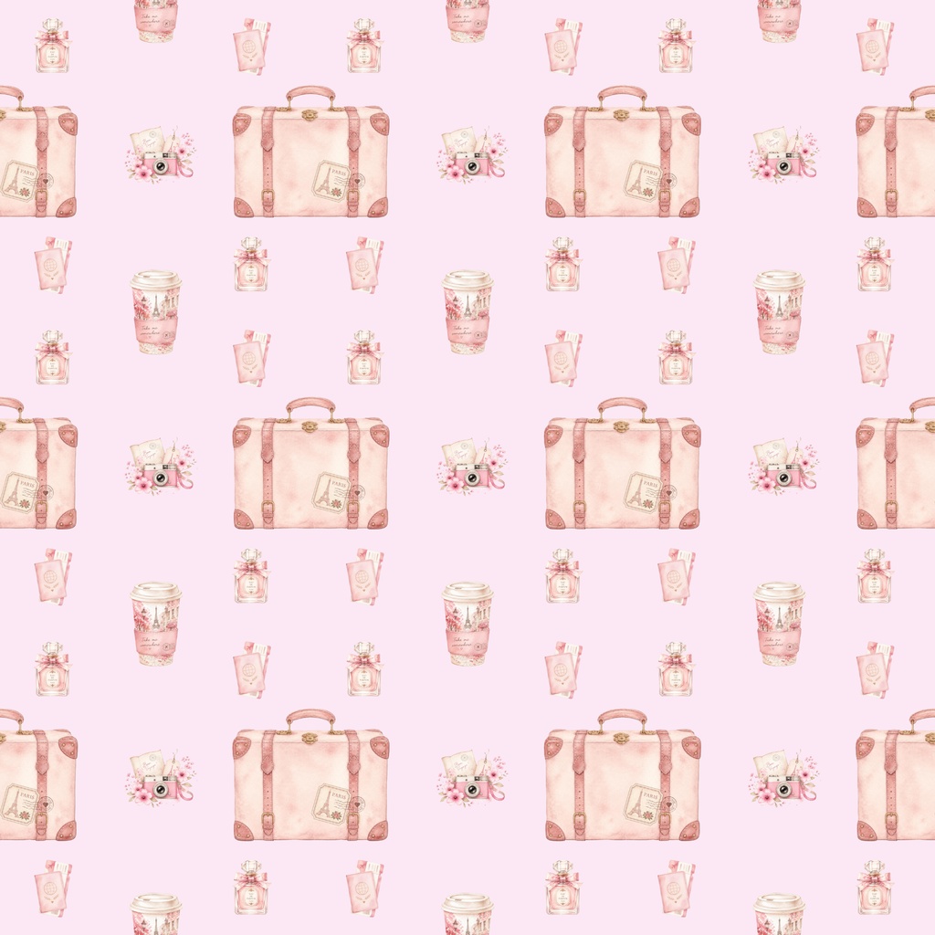 Pink Travel 01｜ 水彩旅行柄デジタルペーパー
