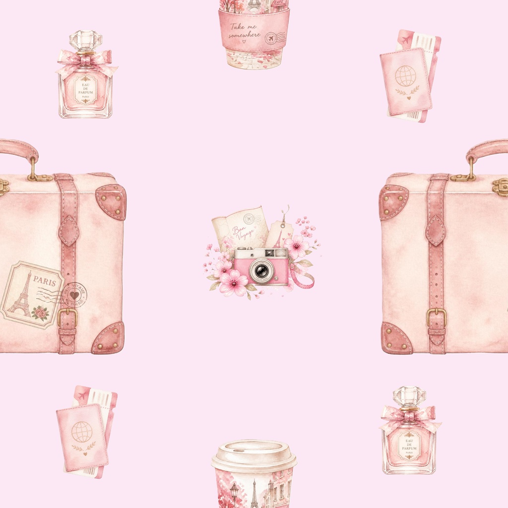 Pink Travel 01| 水彩旅行柄デジタルペーパー