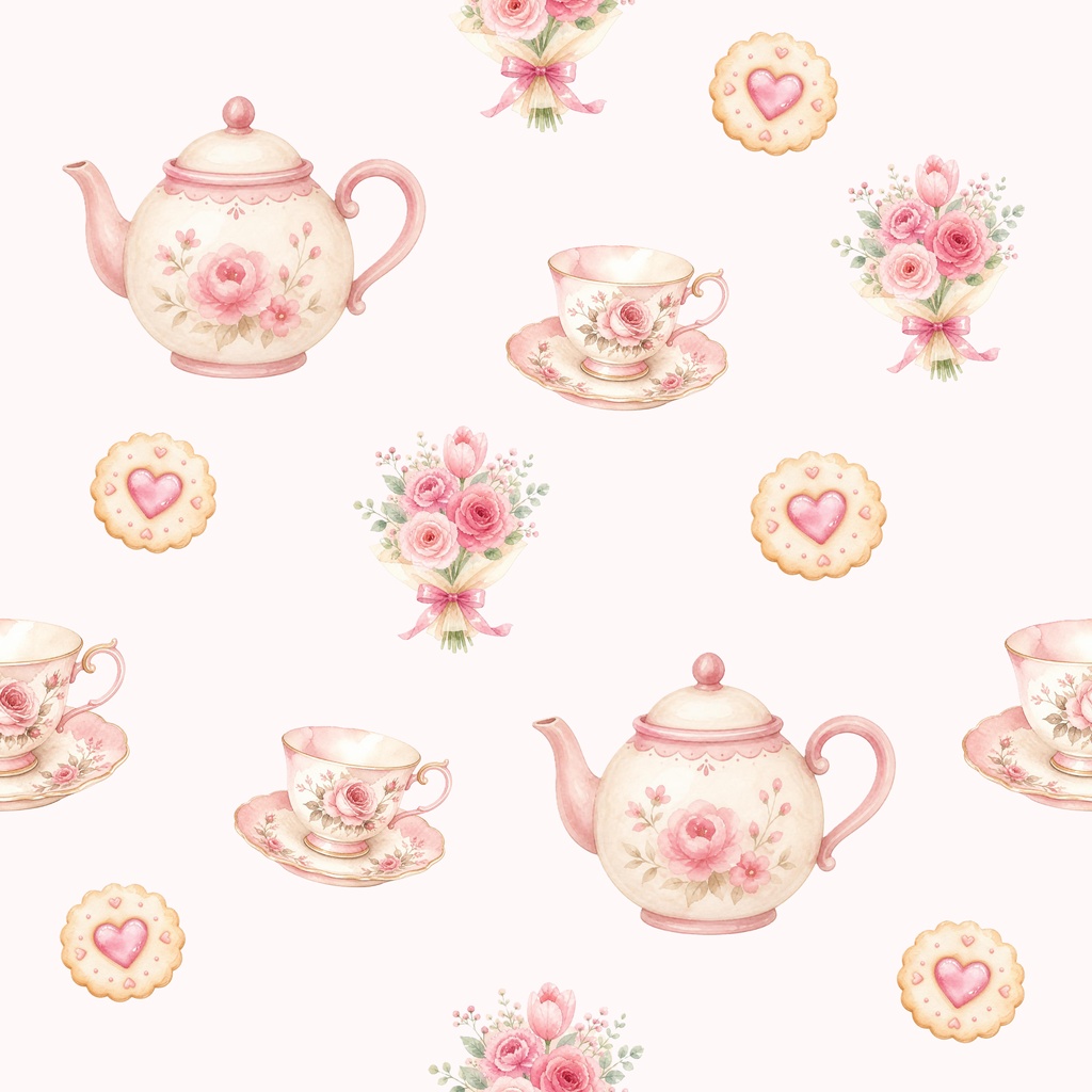 Floral Tea 01 ｜ 花と紅茶の水彩デジタルペーパー