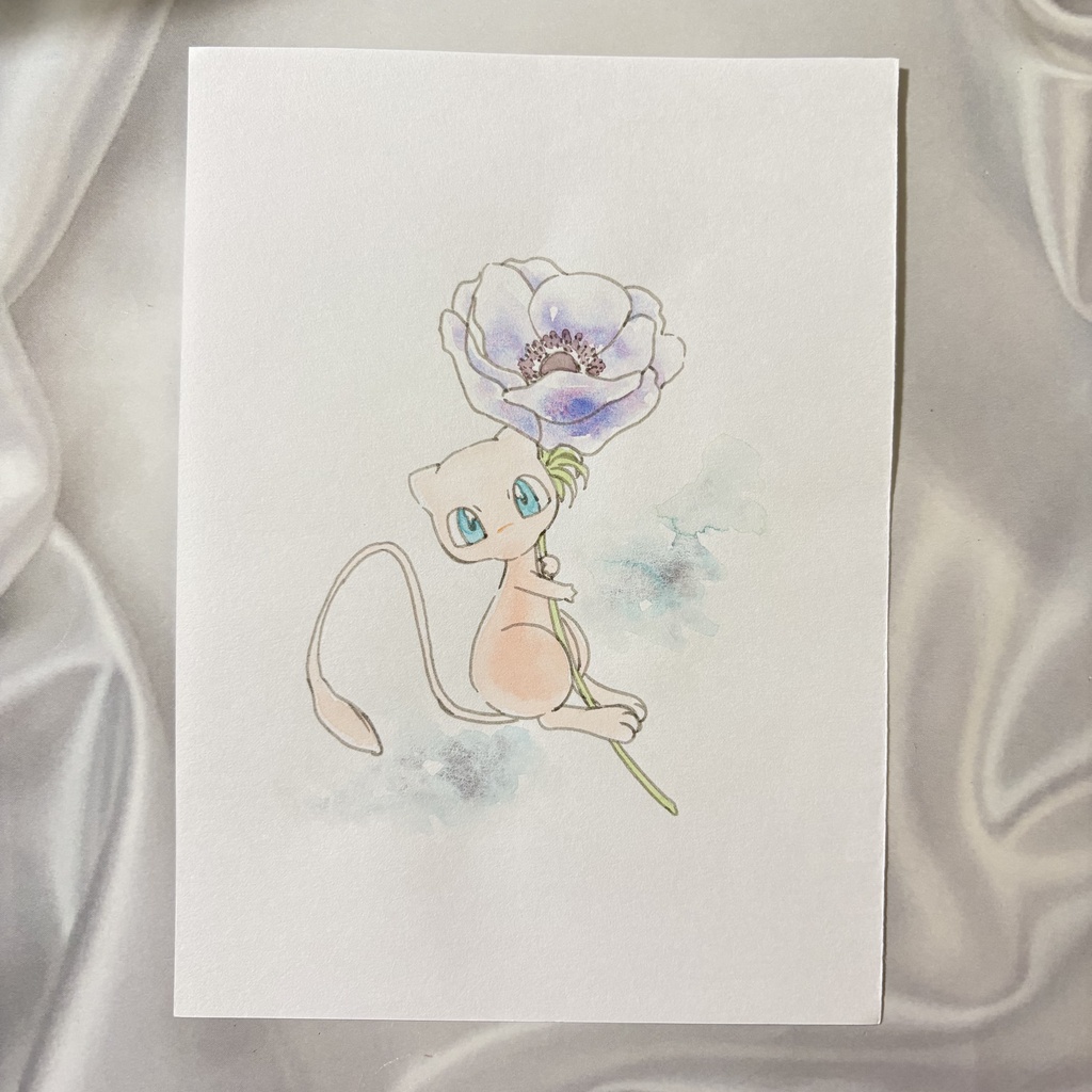 ミュウとアネモネ 手描きイラスト
