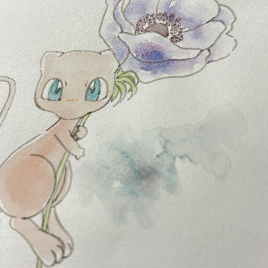 ミュウとアネモネ 手描きイラスト
