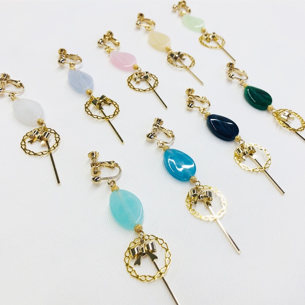 【オリジナル】カラフルストーンイヤリング(ピアス変更可)