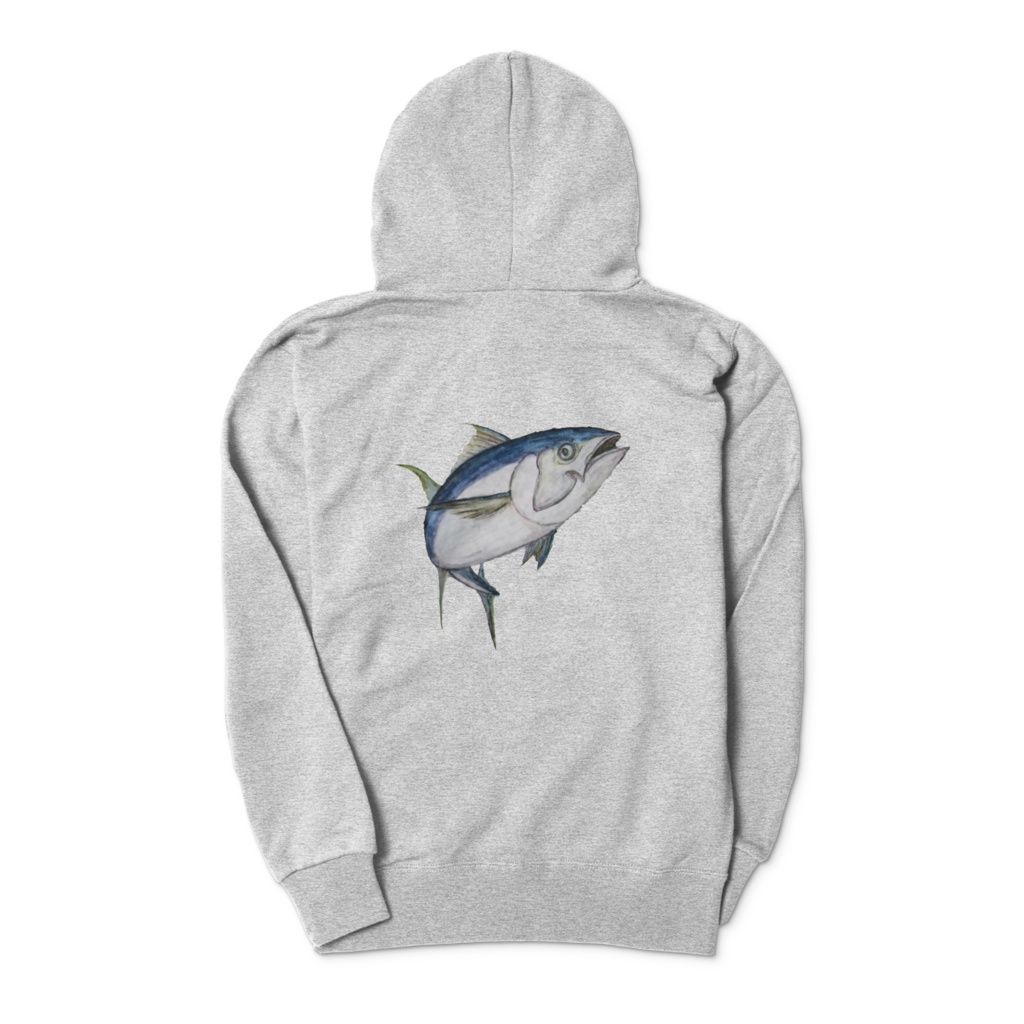 背中にマグロパーカー
