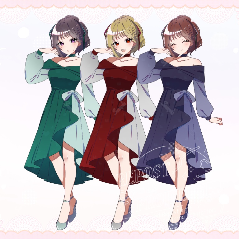 【差分9種】ドレス姿の女性全身立ち絵【カラバリ有】