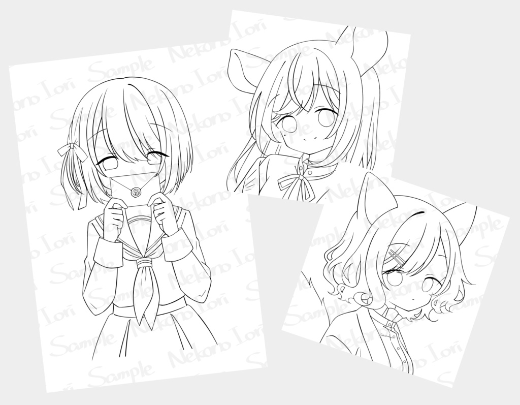 塗り絵線画3枚セット