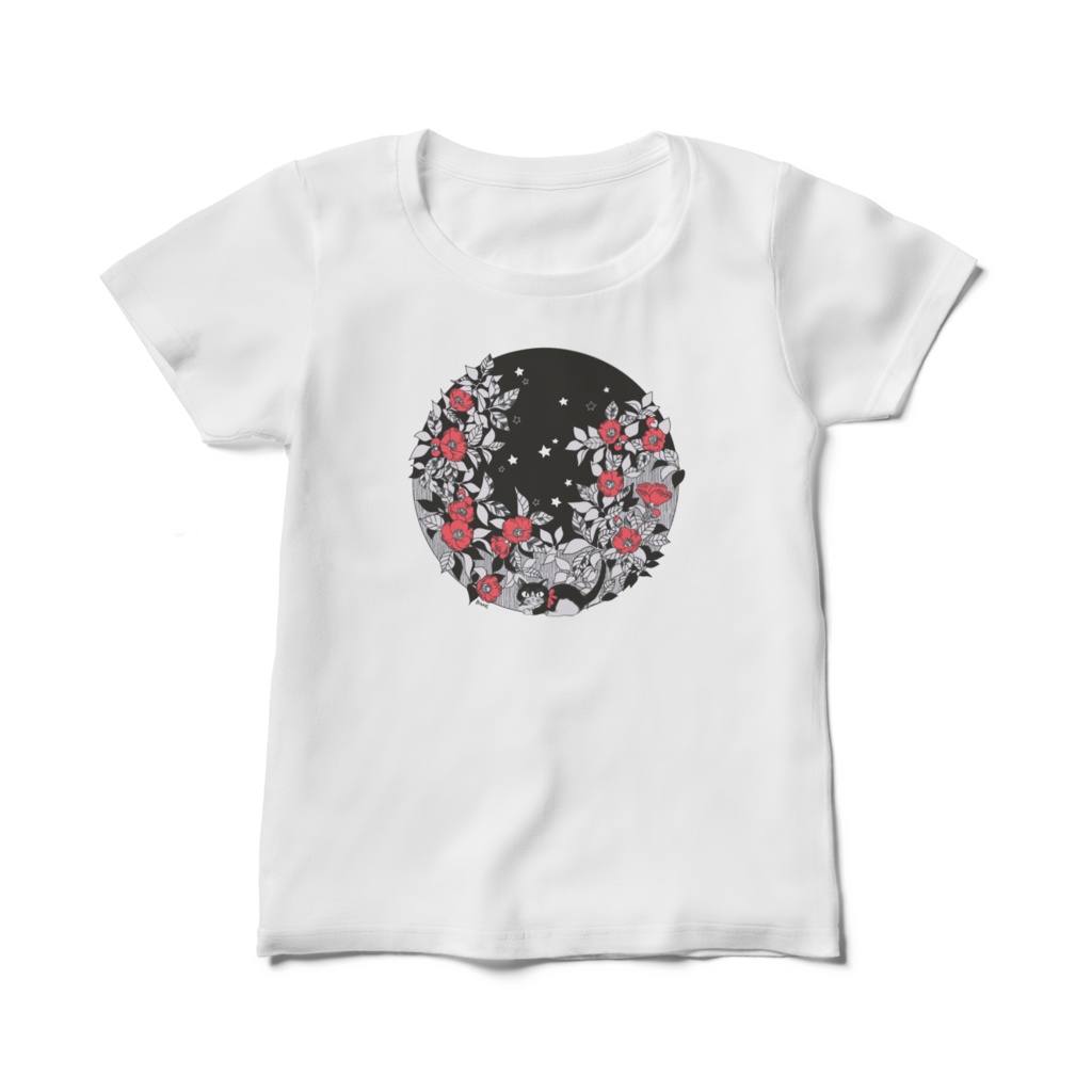 Tシャツ・椿と星とねこ【レデイース版】