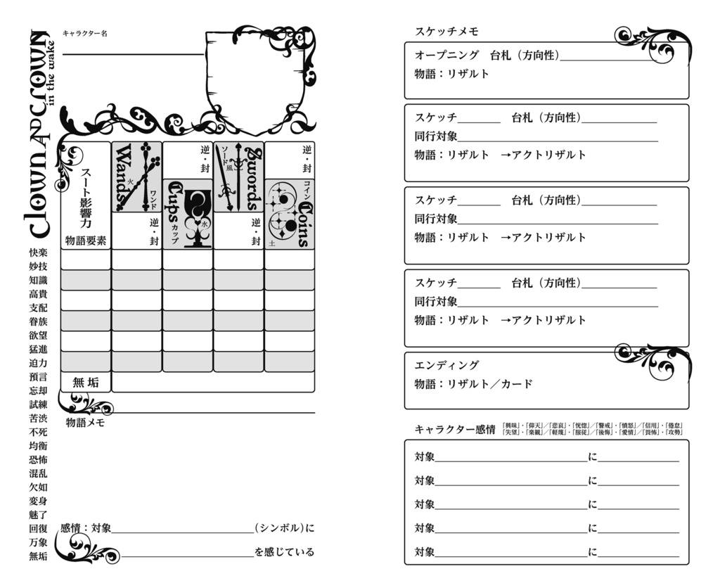 クラウン&クラウン イン・ザ・ウェイク ストーリーテイキングゲーム/PDF版