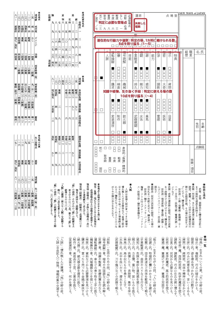 新シキ良キ日本 キャラクターシート他 (狂近未来大正浪漫TRPG)
