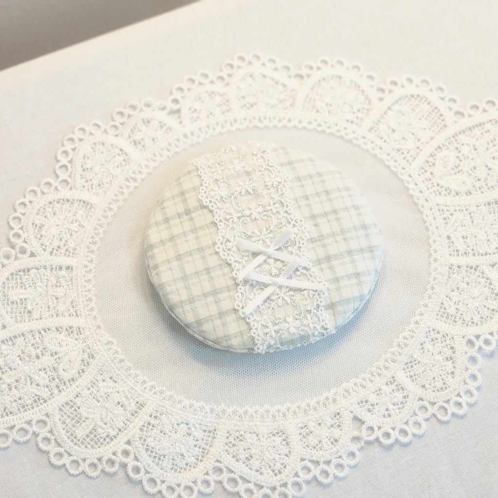 ぬいぐるみ用 帽子 ギンガムチェックとレースリボン