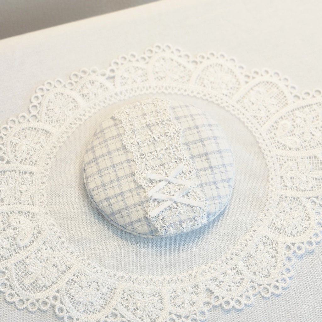 ぬいぐるみ用 帽子 ギンガムチェックとレースリボン