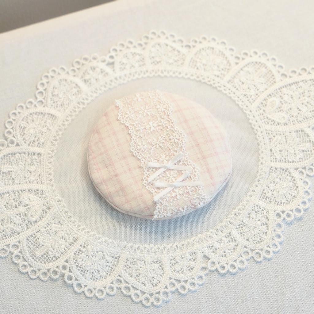 ぬいぐるみ用 帽子 ギンガムチェックとレースリボン