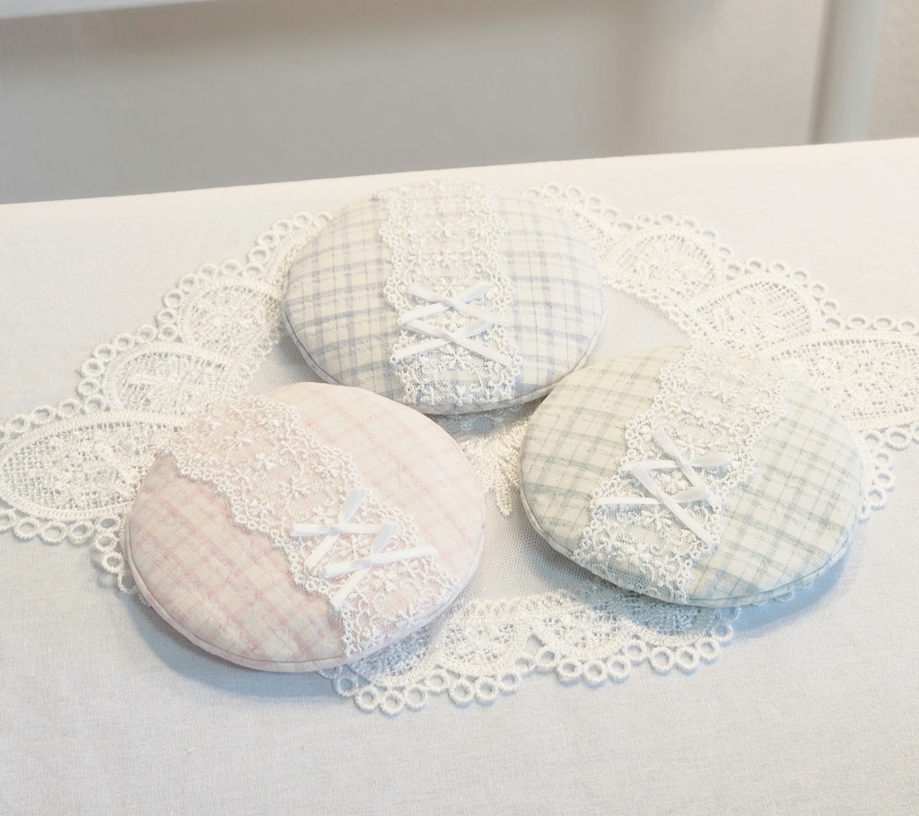 ぬいぐるみ用 帽子 ギンガムチェックとレースリボン