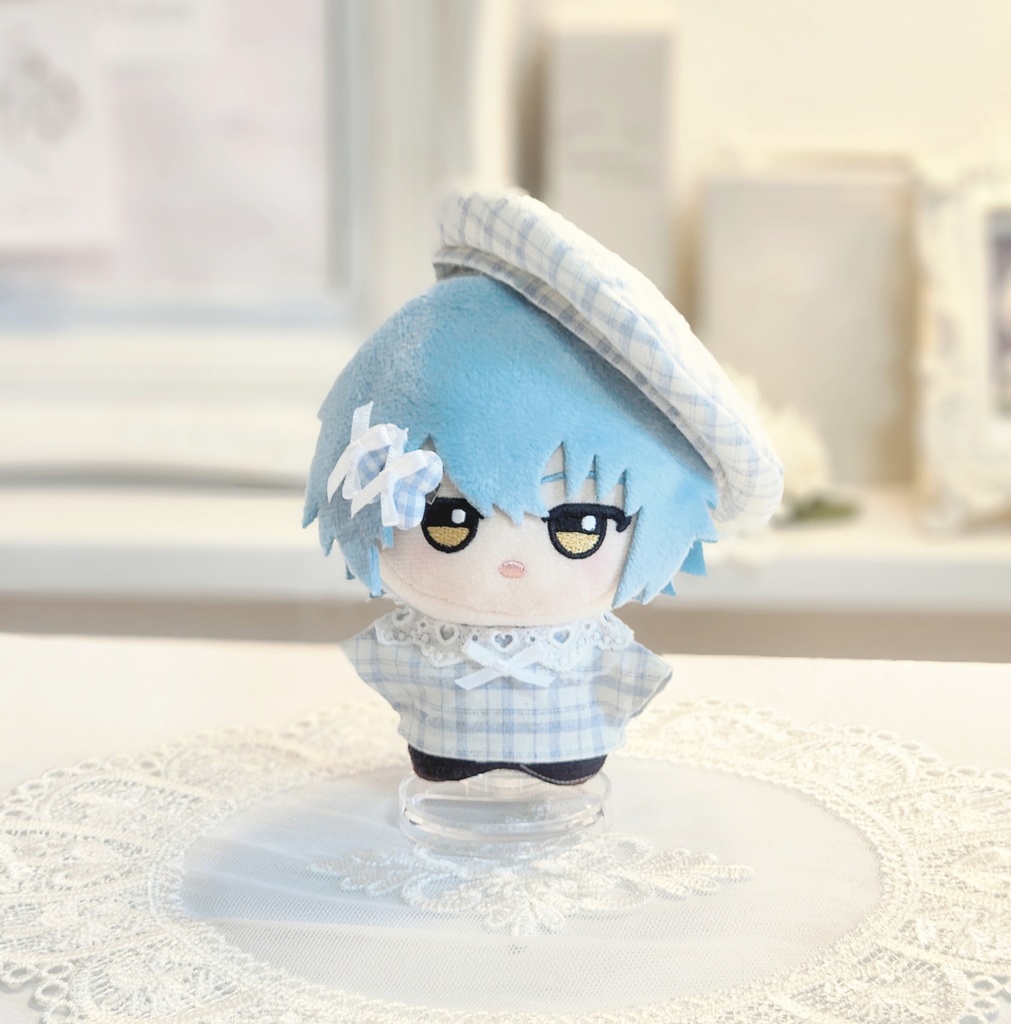 ぬいぐるみ用 帽子 ギンガムチェックとレースリボン