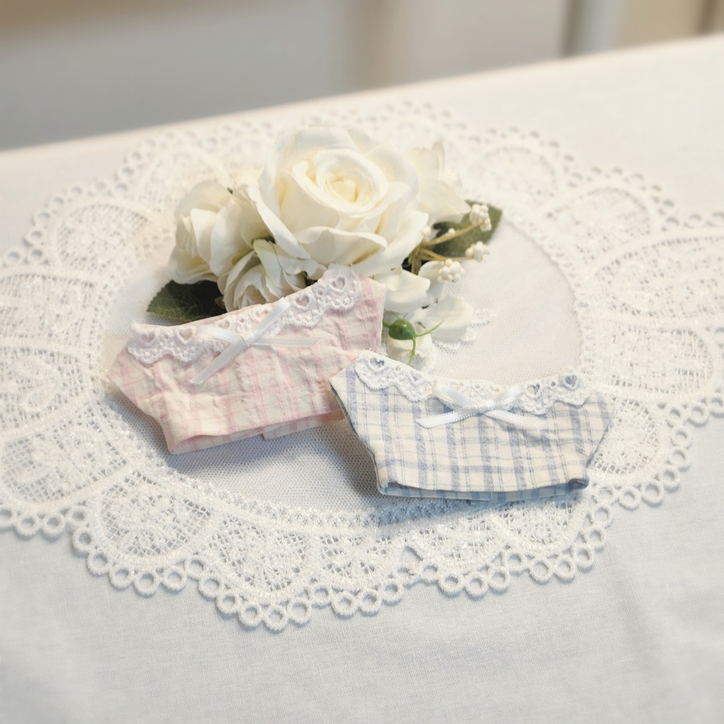 13cm ぬい服 ハートレースとギンガムチェック