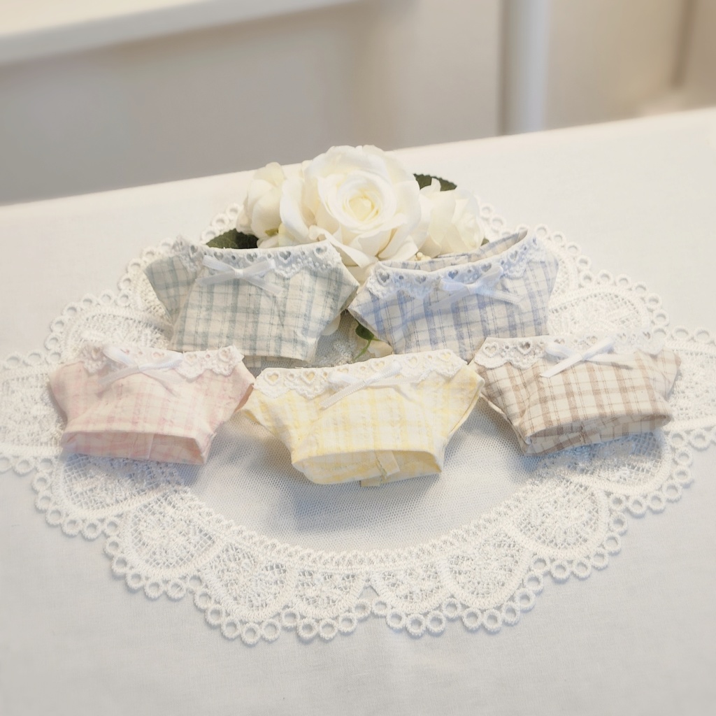 13cm ぬい服 ハートレースとギンガムチェック