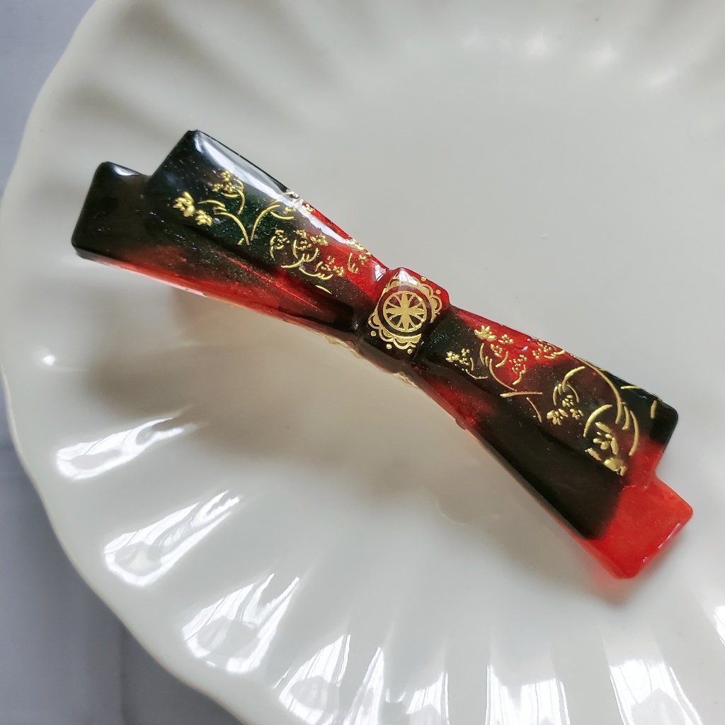 ブラック✕レッド アラビアン リボン型ヘアクリップ