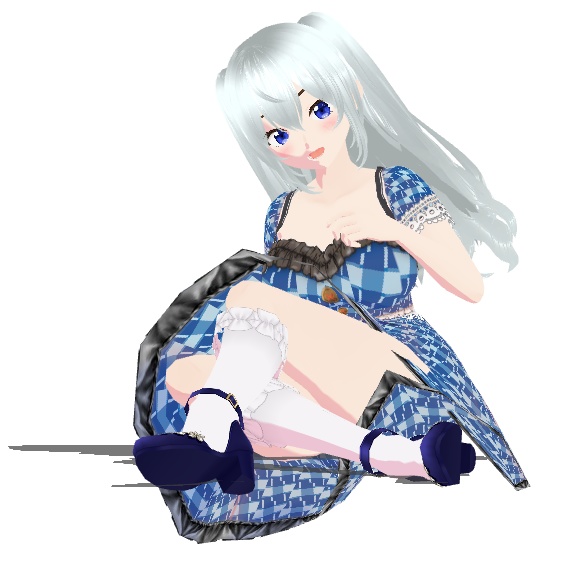 【無料】黒羽アゲハ(黒フリルのブルーチェックワンピ)【Vroid製】