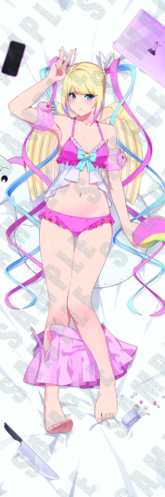 【謎・ビニール抱き枕カバー】超てんちゃん・あめちゃん/Kangel + Ame-chan PVC Dakimakura Cover