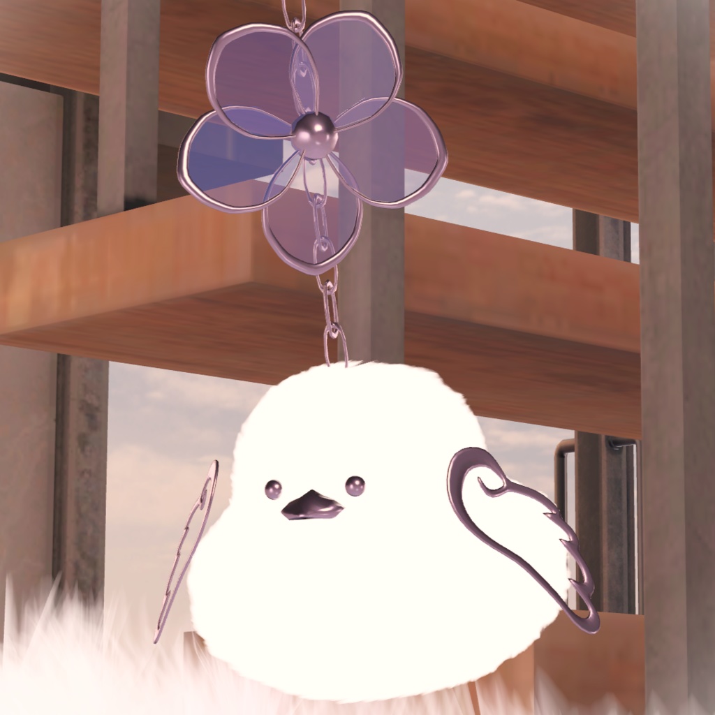 初出品記念-無料配布-【オリジナル3Dモデル】ゆらふわ!シマエナガのピアス