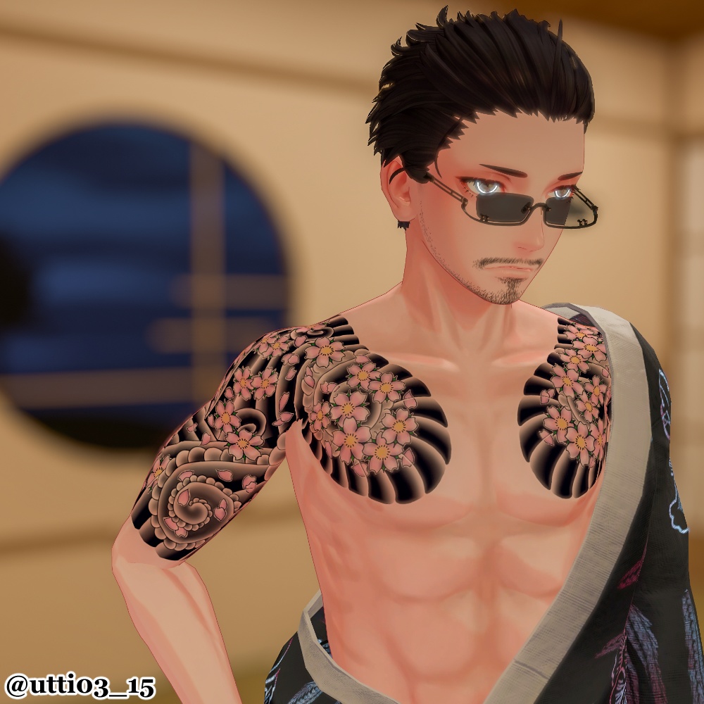 【無料】刺青 和彫り Tattoo Texture 桜吹雪 五部袖 【珍飯亭共通素体】