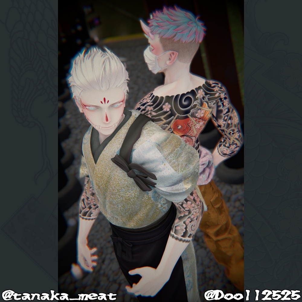 【珍飯亭共通素体】進化するタトゥー 【ETB vol.1】TIA1, TIA2 刺青 和彫 Tattoo Texture #horisame_vrc