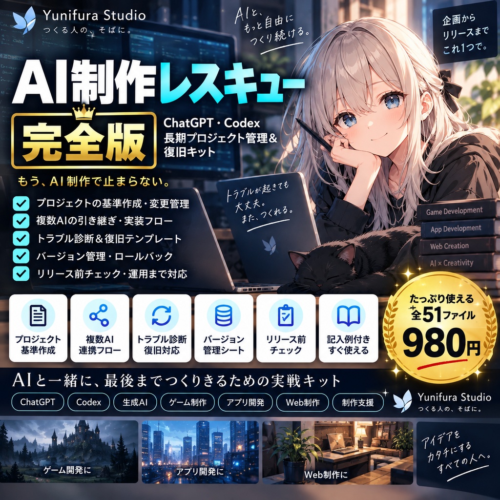 AI制作レスキュー 完全版｜ChatGPT・Codex 長期プロジェクト管理＆復旧キット