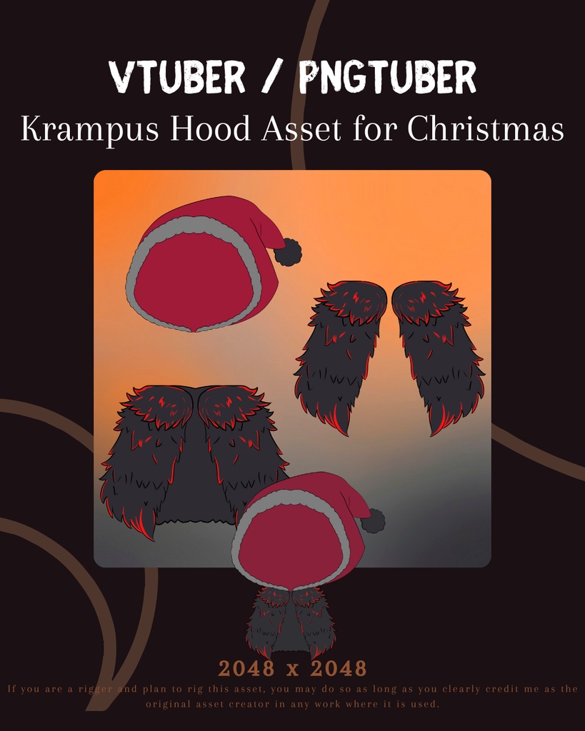 VTuber / PNGTuber Krampus Hood Asset (Hood Optional) | VTuber・PNGTuber用 クランプスフード アセット(フードなし可)