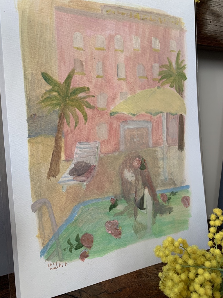 油彩drawing"プールサイド"