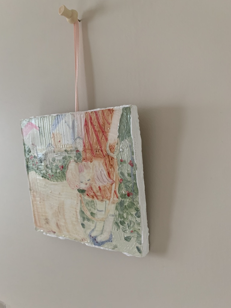 ピンクの犬と歩く