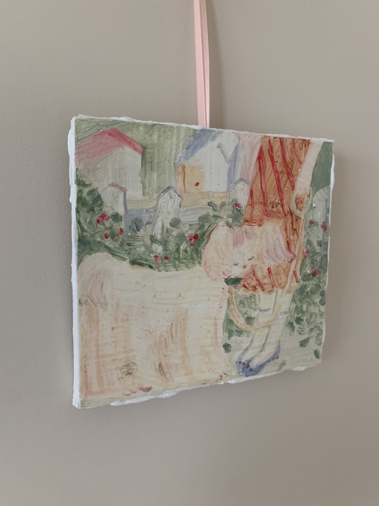 ピンクの犬と歩く