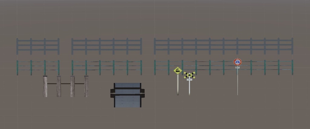 【3Dモデル】田舎の踏切セット(第四種踏切)+トラフガーダー(橋)
