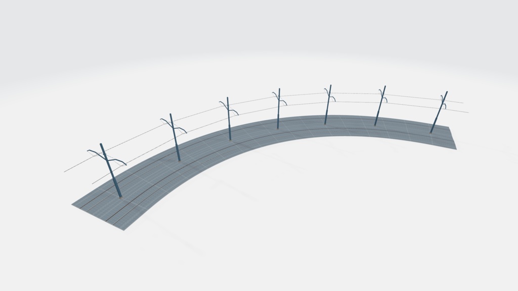 【3Dモデル】路面電車・LRTなどの路面軌道(石畳のレール・架線・架線柱)