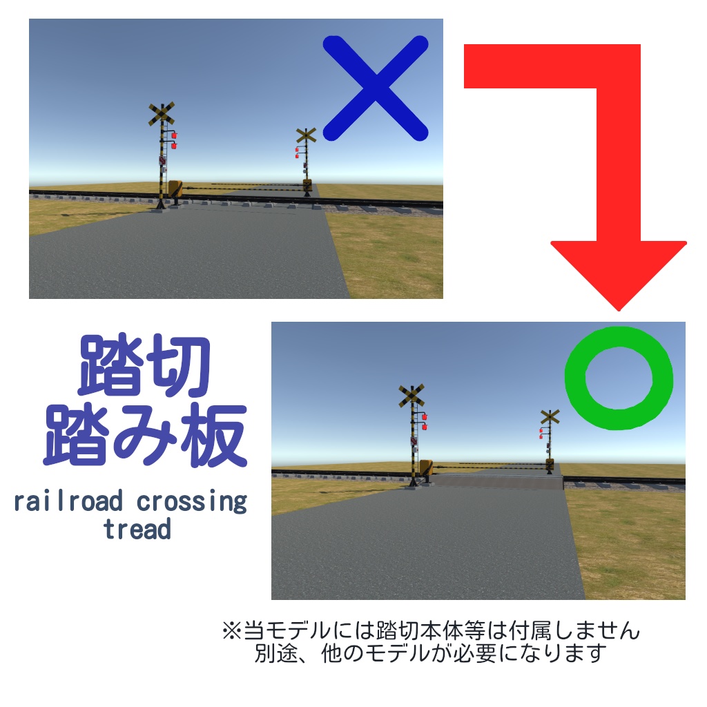 【3Dモデル】踏切踏み板（※踏切自体は付属しません