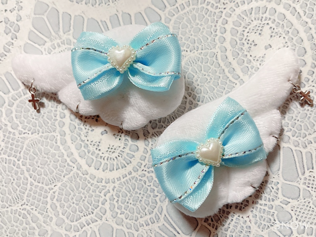 .꒰ঌヘアクリップ4点セット໒꒱ リボン 天使の羽