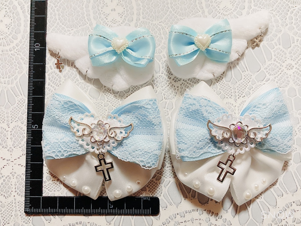 .꒰ঌヘアクリップ4点セット໒꒱ リボン 天使の羽