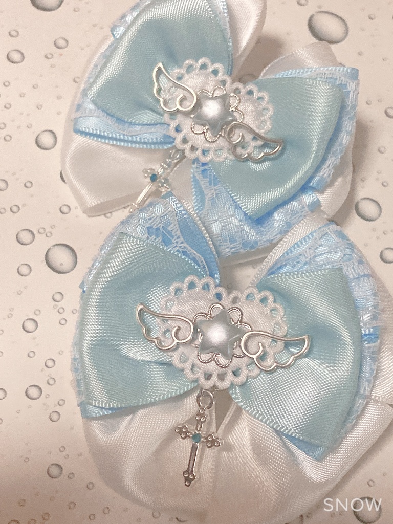 ꒰ঌ♡໒꒱水色リボン꒰ঌ♡໒꒱ ヘアクリップ