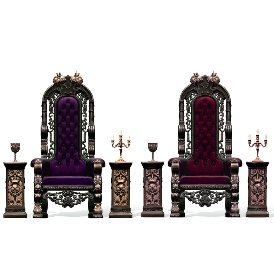 【3Dモデル】孤独な城主の玉座 -アンティークチェア(赤・紫)＆杯・燭台セット-