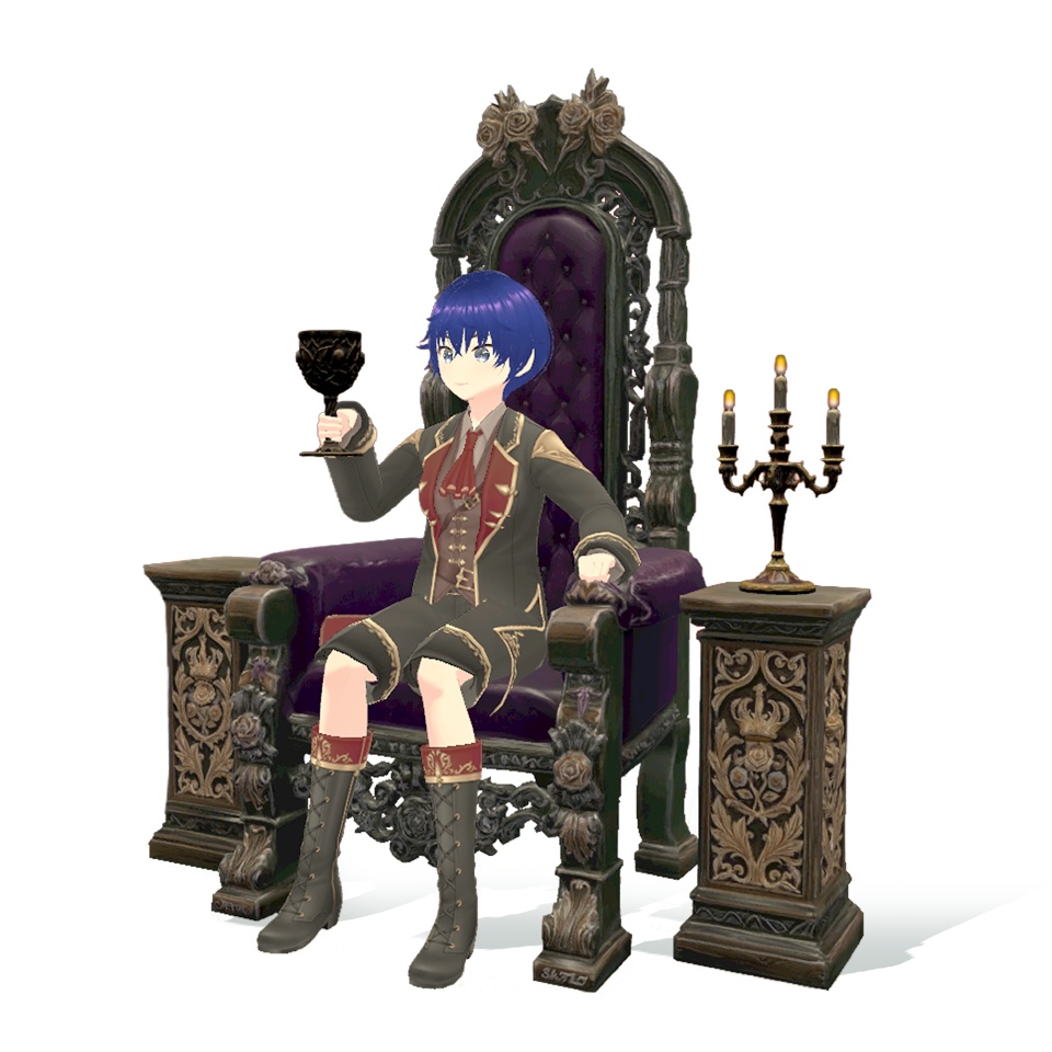【3Dモデル】孤独な城主の玉座 -アンティークチェア(赤・紫)&杯・燭台セット-