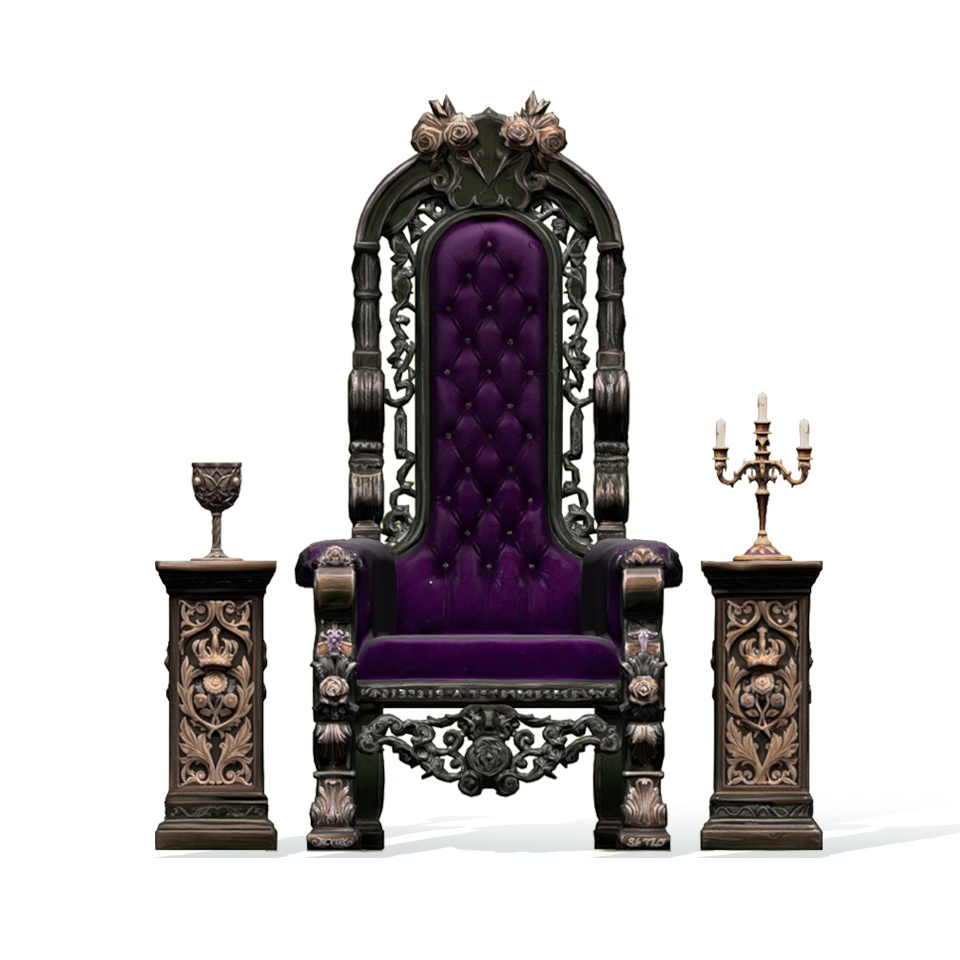 【3Dモデル】孤独な城主の玉座 -アンティークチェア(赤・紫)&杯・燭台セット-
