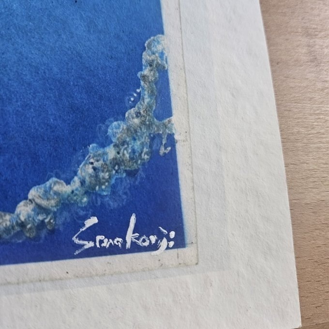 【複製原画】色鉛筆画「クジラ・パイロット版」額装無