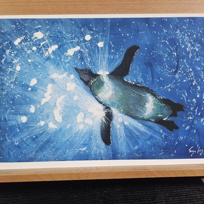 色鉛筆画 （複製原画 ）「ペンギン」額装無し