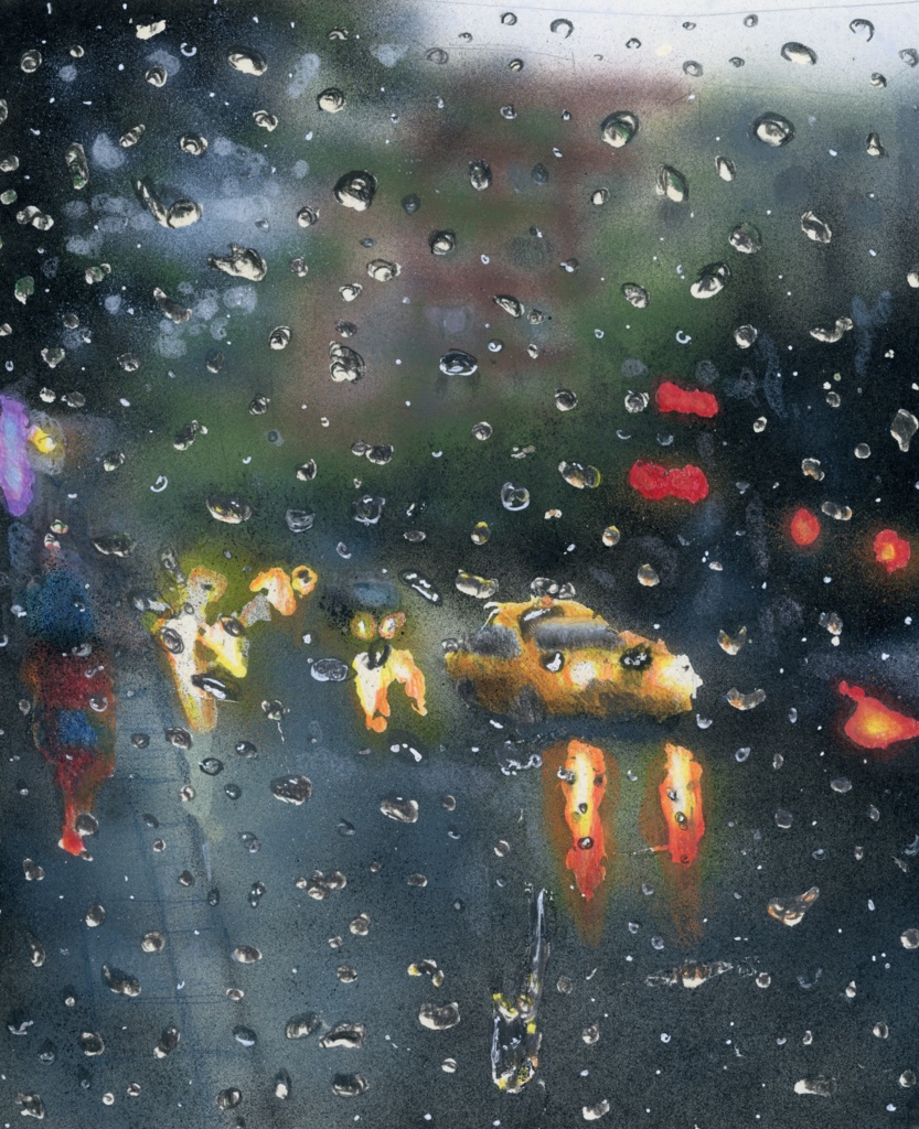 【複製原画】色鉛筆画 「雨の風景」額装なし