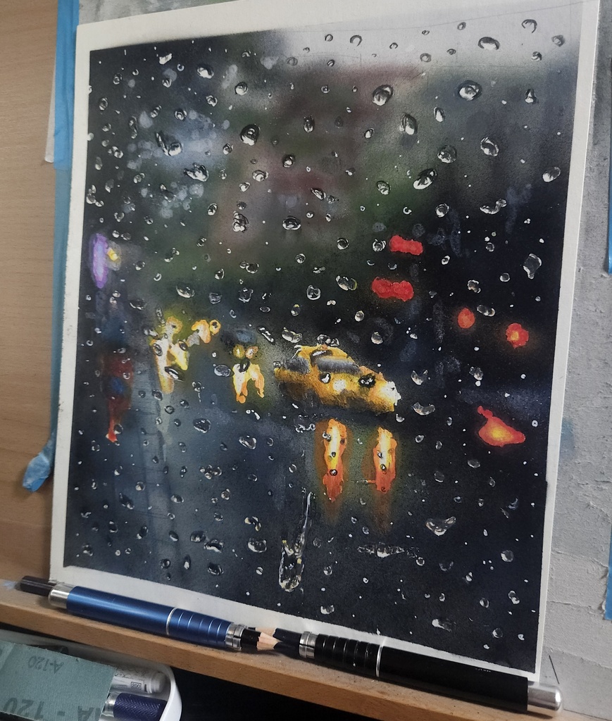 【複製原画】色鉛筆画 「雨の風景」額装なし