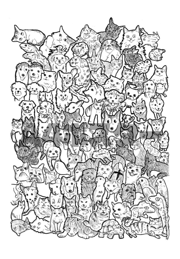 【アートポスター】「100 ANIMALS」100匹のペットたち（額装無し）