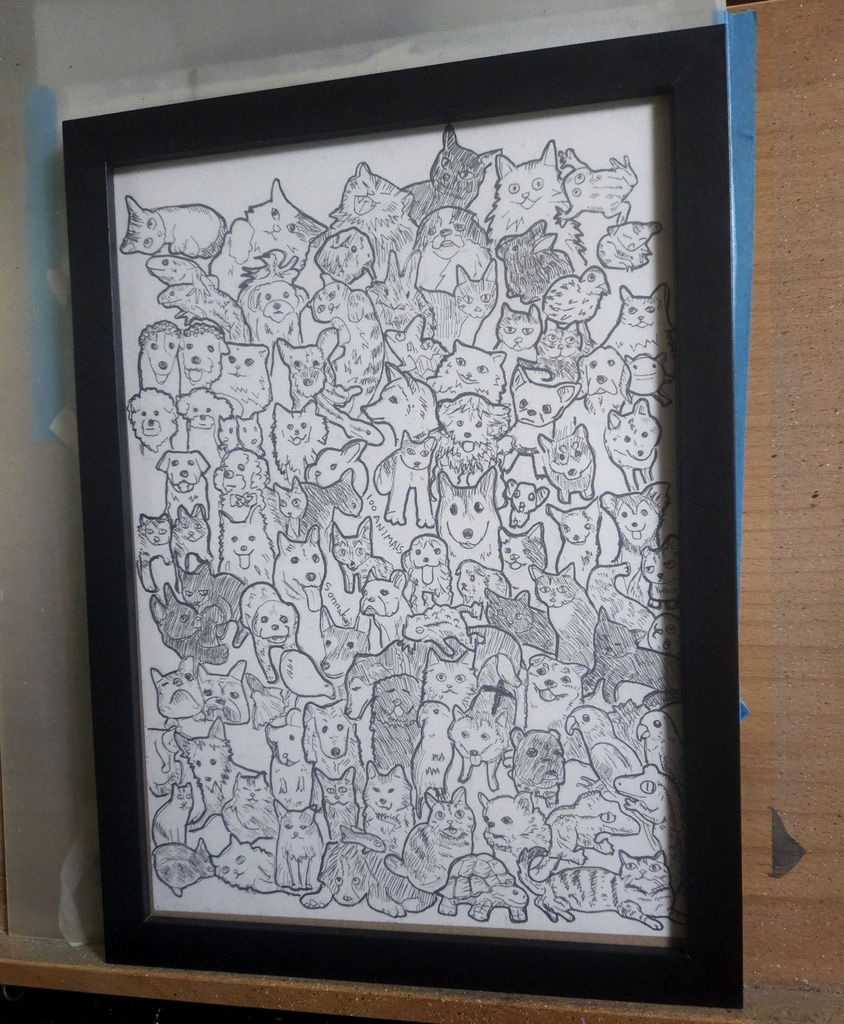 【イラスト原画】「100 ANIMALS」(100匹のペットたち)額装無し