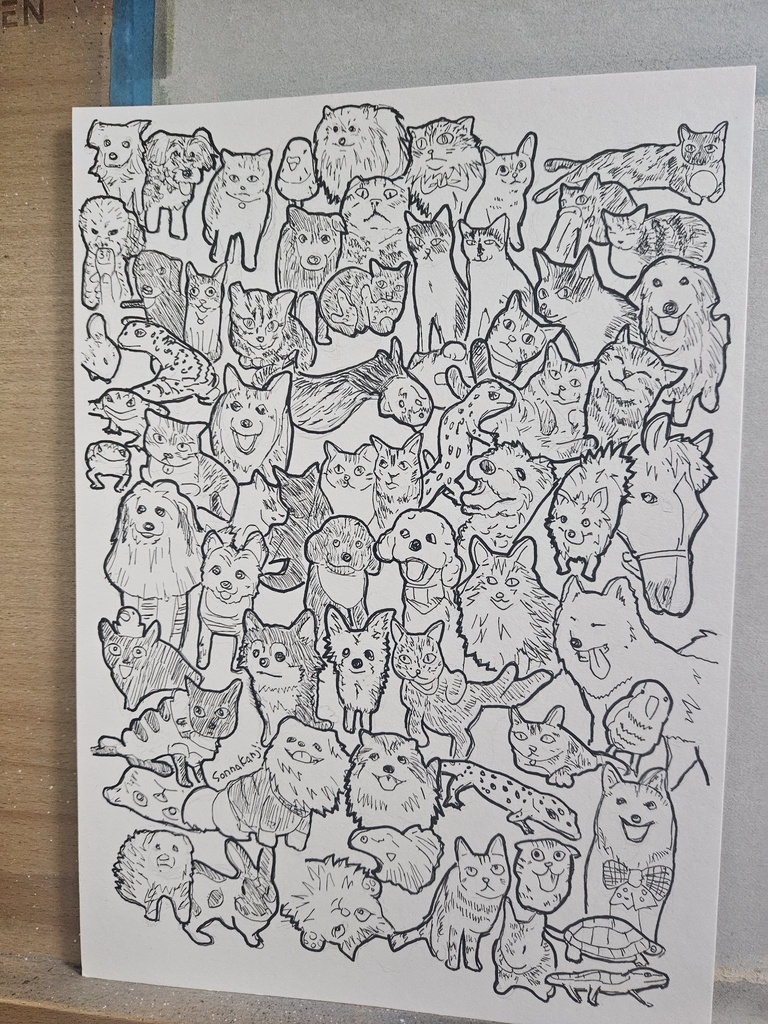 【原画&うちの子だけ色つき】「100 ANIMALS」第2弾 ※色付きご希望の方はDMでお知らせ下さい(額装無し)
