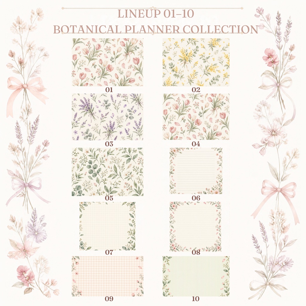 大人かわいい Botanical Planner デジタルペーパー20枚セット|花柄・手帳・コラージュ|3600×3600px PNG素材